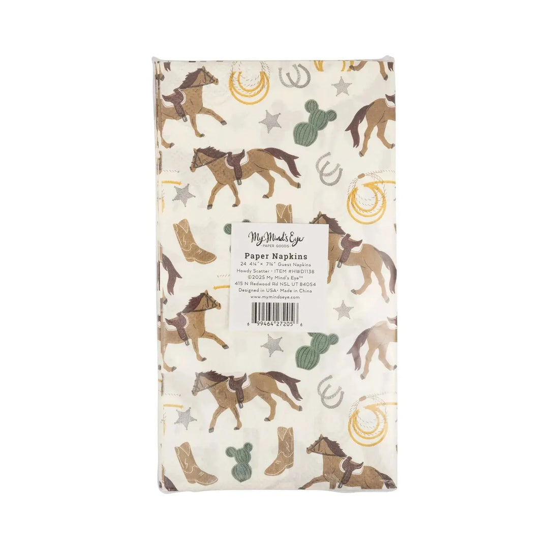 Western Cowboy Paper Dinner Napkins – 24ct | Cowgirl Disposable Napkins - Josi James - Tall Napkins
