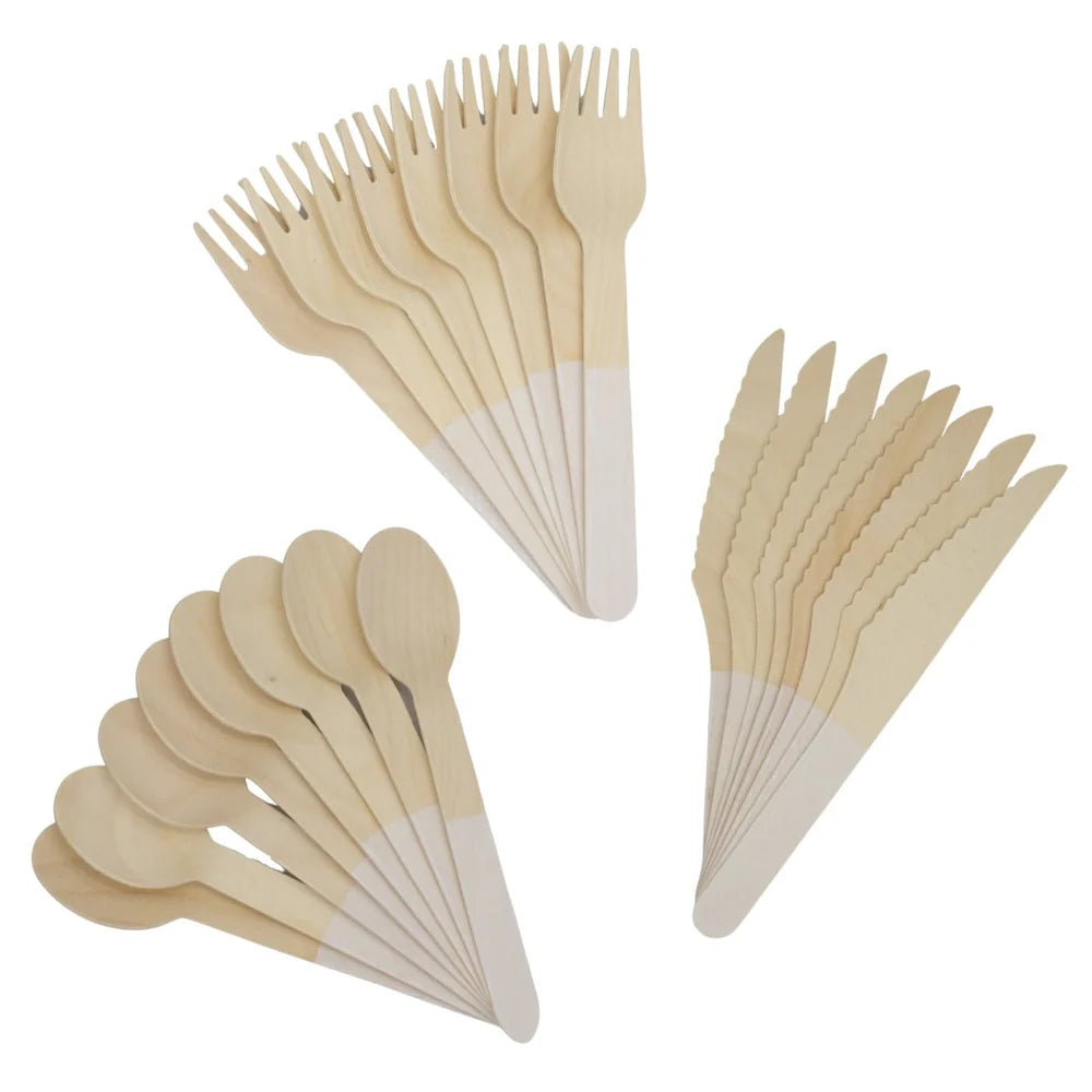 White Wooden Utensil Set - 24pcs Ellie's Party Supply