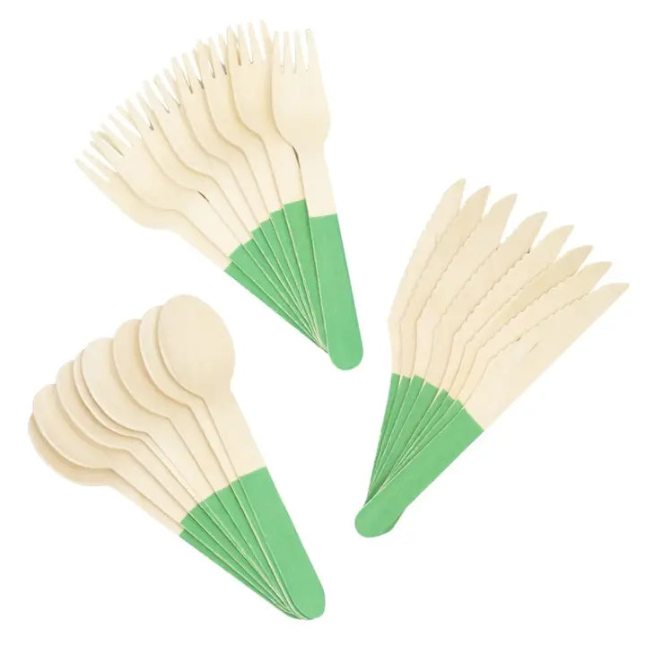 Green Wooden Utensil Set - 24pcs Ellie's Party Supply