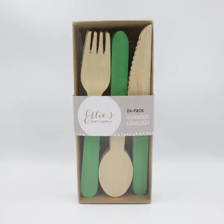 Green Wooden Utensil Set - 24pcs Ellie's Party Supply