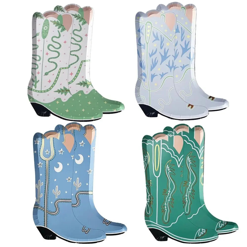 Yeehaw Cowboy Boot Paper Plates – Western Party Decor, 8pcs - Josi James - Die Cut Plate