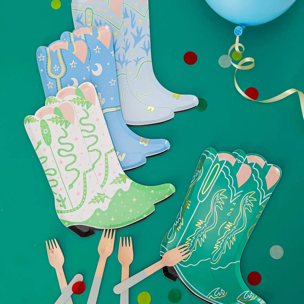 Yeehaw Cowboy Boot Paper Plates – Western Party Decor, 8pcs - Josi James - Die Cut Plate