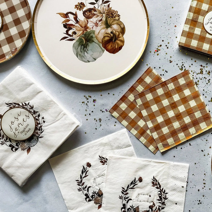 Fall Pumpkin Give Thanks Large Paper Napkins (16pcs) - Josi James - Large Napkins