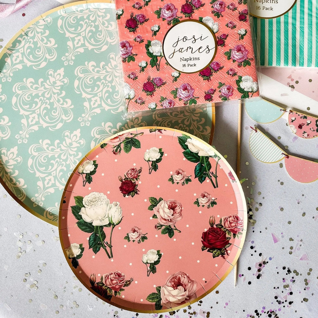 Patisserie Vintage Pink Floral Small Paper Plate (8pcs) - Josi James - 7 Inch Plate