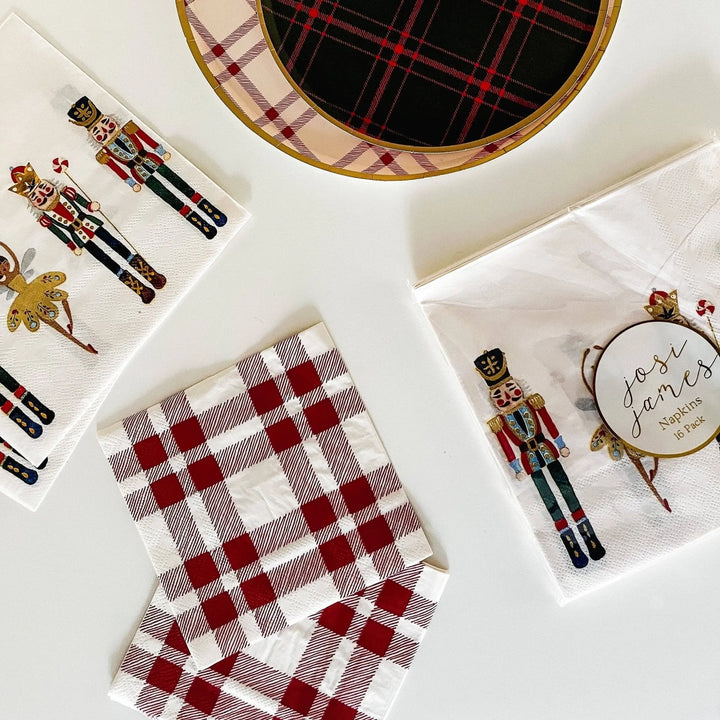 Red Plaid Small Disposable Paper Napkins (16pcs) - Josi James - Small Napkins